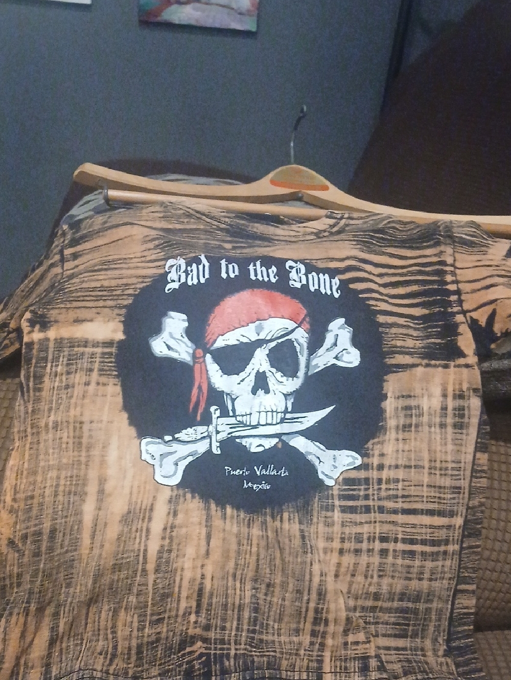 Bad to the Bone Kids Graphic Tee - Brown with Skull Print
